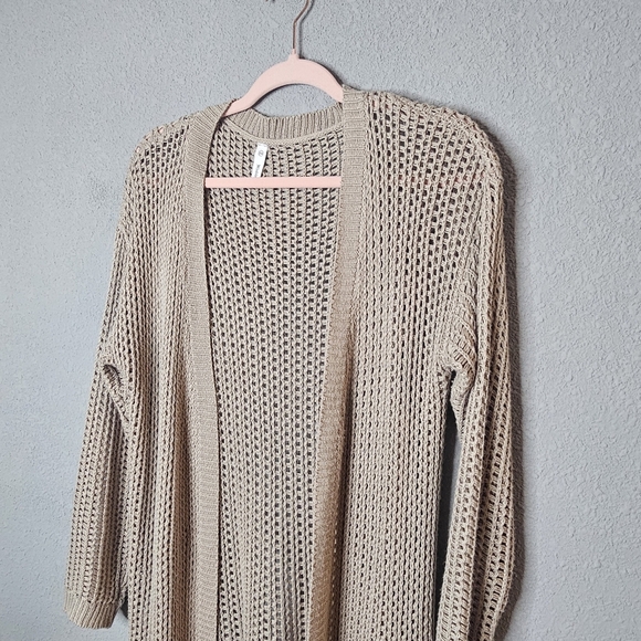 Wishlist Cardigan Womens Small Medium Beige Crochet Knit Long Duster Open Front - Picture 2 of 11